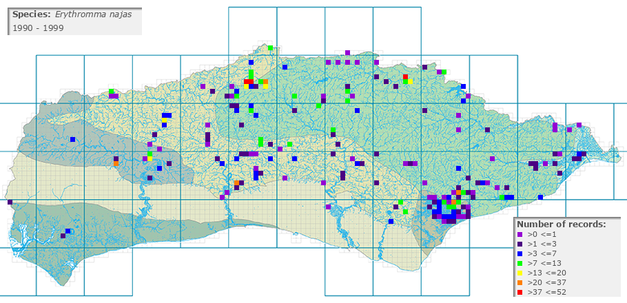 Erythromma najas distribution 1990 - 1999