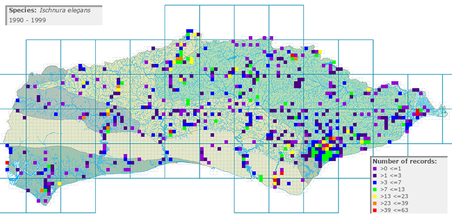 Ischnura elegans distribution 1990 - 1999