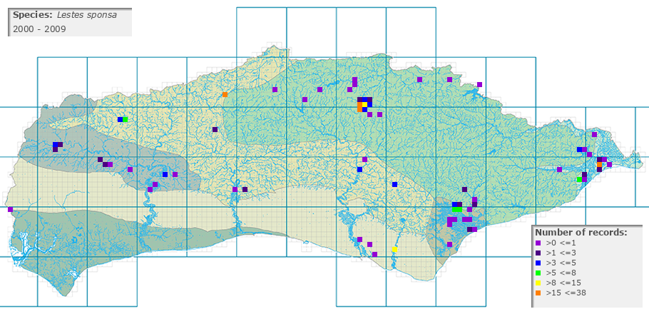 Lestes sponsa distribution 2000 - 2009