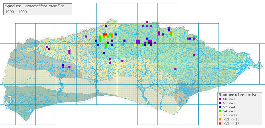 Somatochlora metallica distribution 1990 - 1999